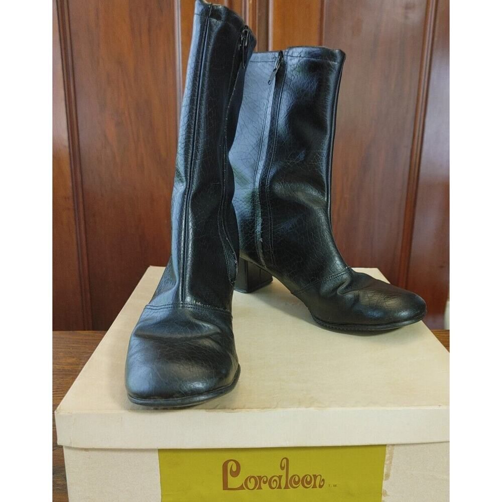 Luxe Retro 60s Vintage Loraleen Cold Weather Lined Zip Boots Black 8-B Orig Box
